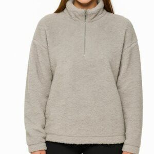 DYI Women's Tranquil 1/2 Zip Fuzzy Fleece Sweater Light Grey Size Medium